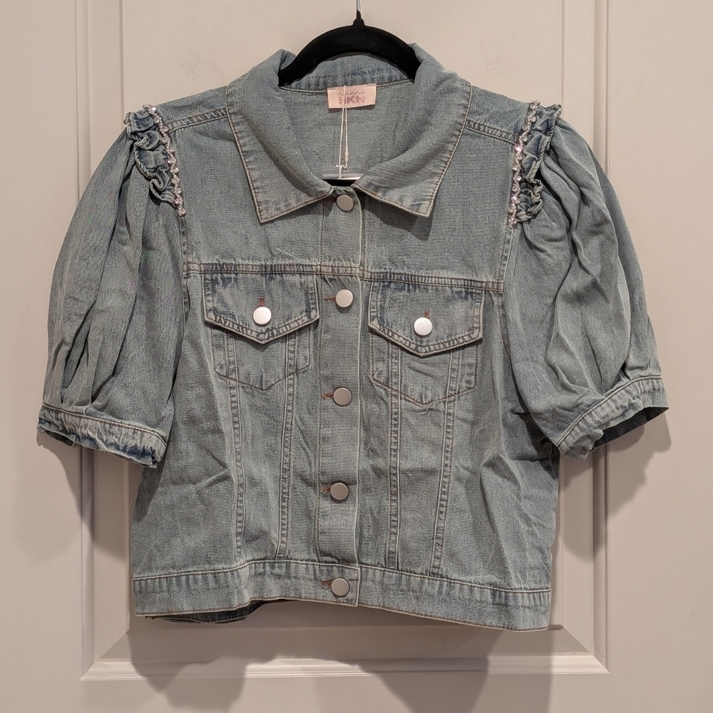 NKN Nekane Light Blue Denim Jacket with Puff Sleeves Medium
